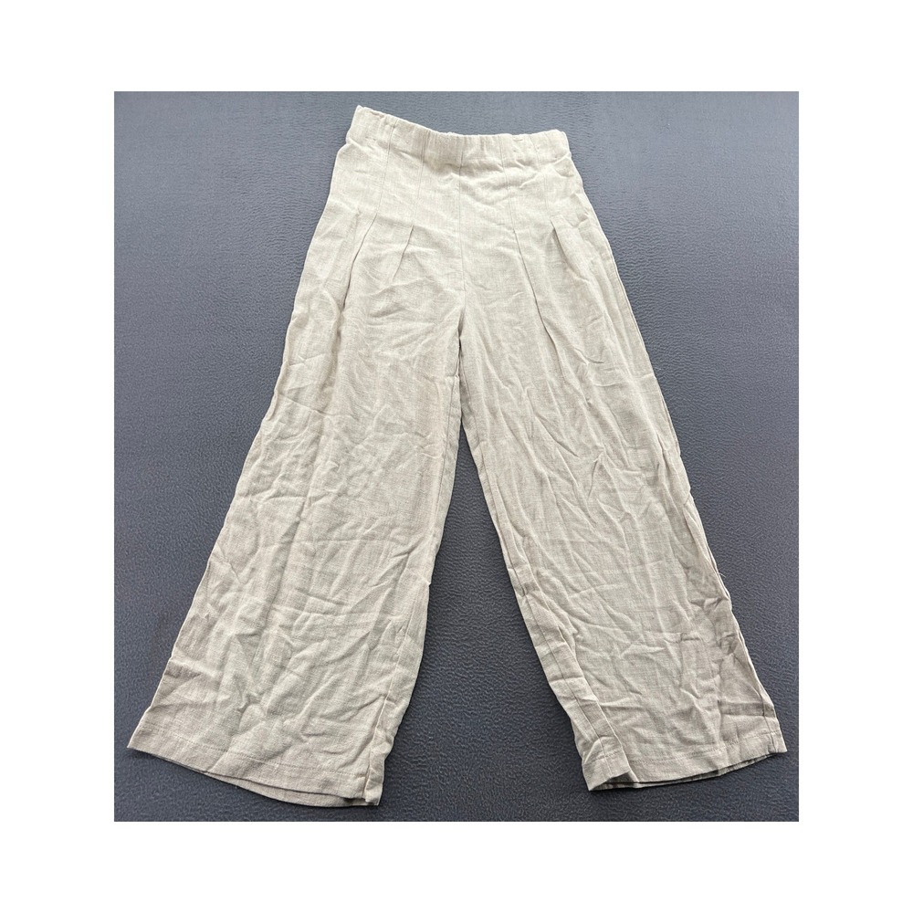 Wasabi + Mint Pants Women's Sz M Linen Blend Wide Leg Pleated Beige Oatmeal